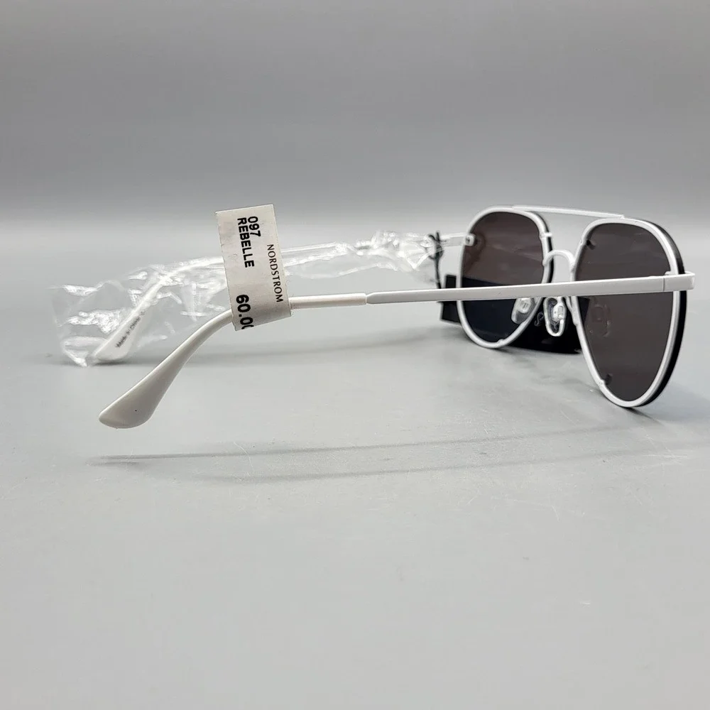 Quay Australia Sunglasses Womens Rebelle Aviator Blue Mirrored Lens White Frame